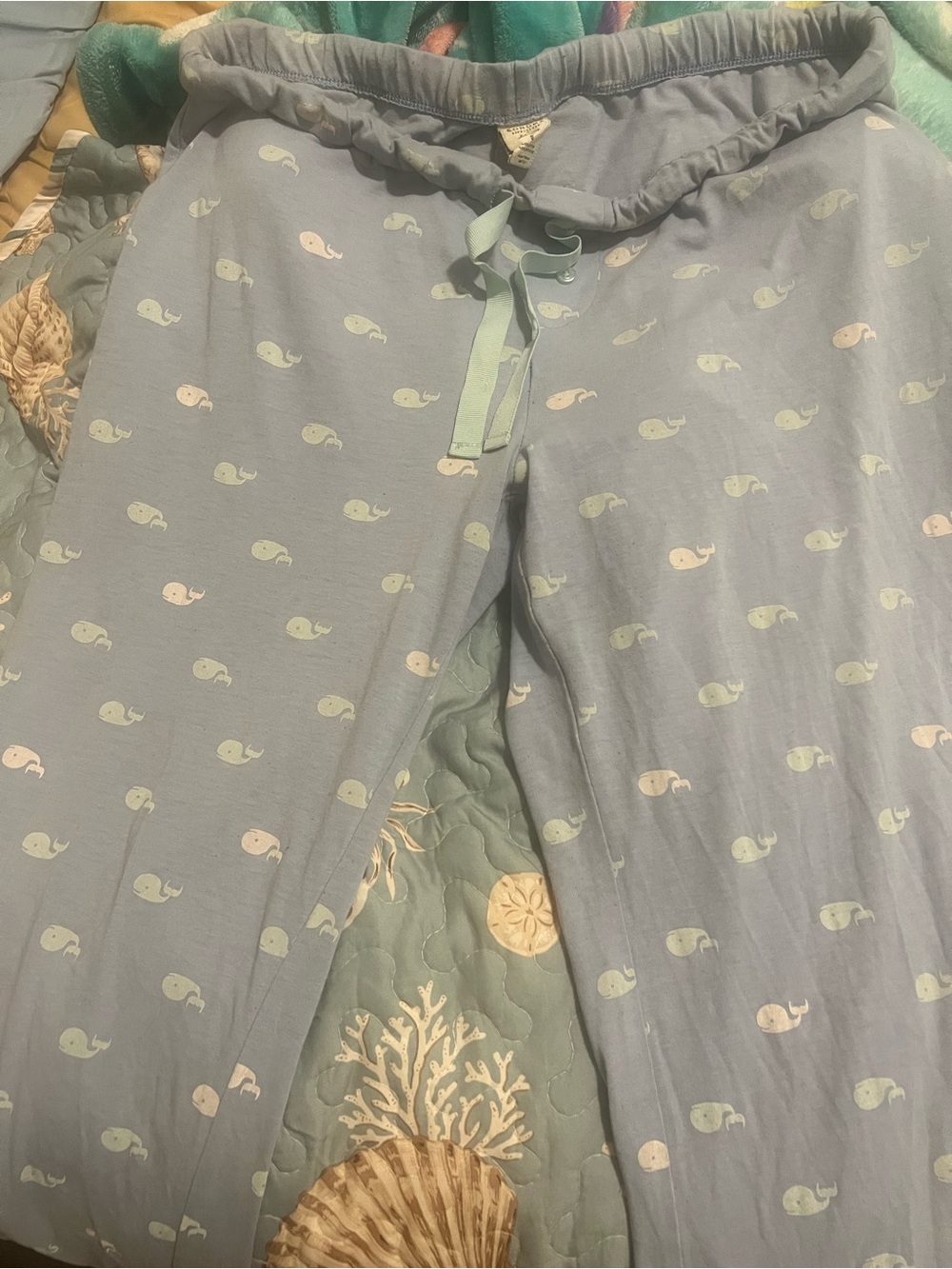 Light Blue Whale Print Pajama Pants